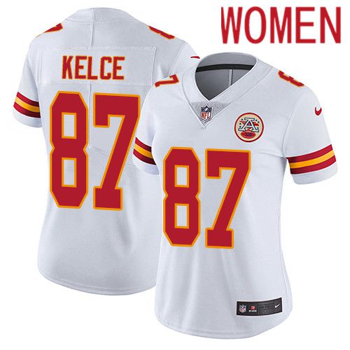 Women Kansas City Chiefs #87 Travis Kelce Nike White Vapor Limited NFL Jersey->women nfl jersey->Women Jersey